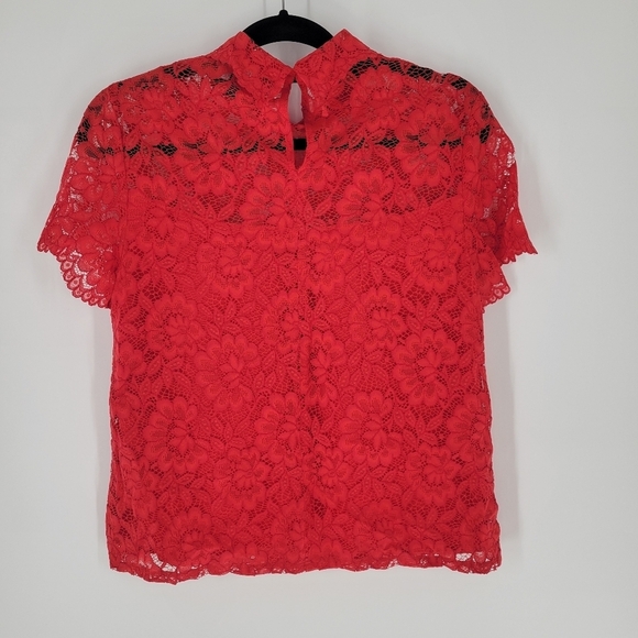 Laundry Lace Red Blouse Size S Short Sleeves - Picture 3 of 7